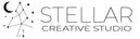 Logo of Stellar Creative Studio with geometric design elements on a white background